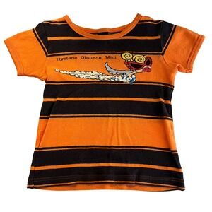 Hysteric Glamour‎ Mini Striped Orange Black Graphic Tee Shirt Women